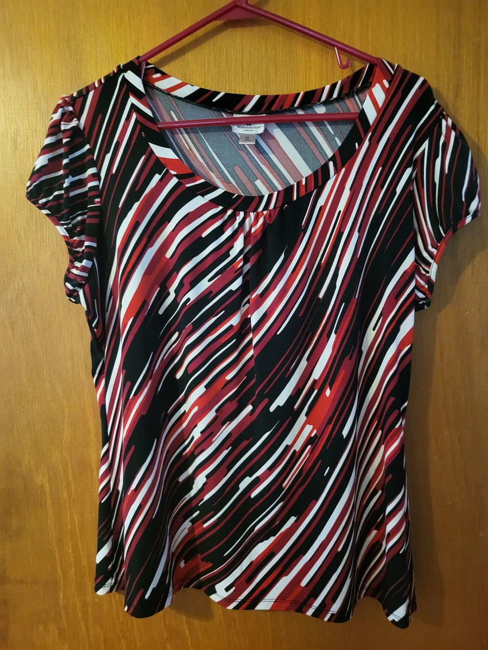 Worthington Red, Black & White Striped Scoop Neck Blouse